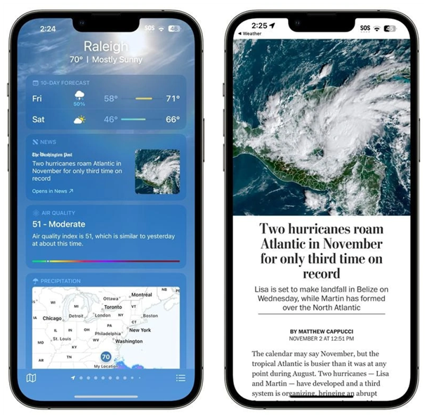 双柏苹果14维修分享iPhone 14手机如何看天气时顺带看新闻 